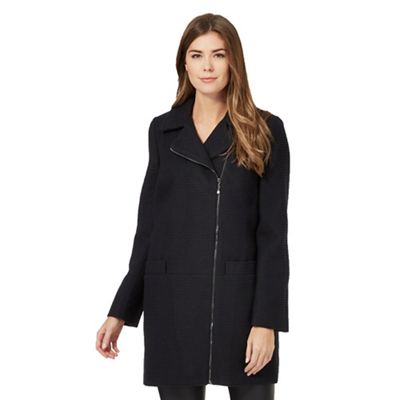 The Collection Navy textured asymmetric zip coat with wool